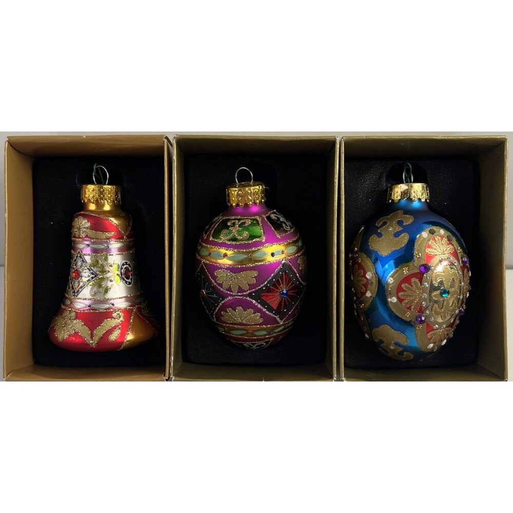 Michaels Treasures Collection Rhinestone Embellished Glass Tree Ornaments 3
